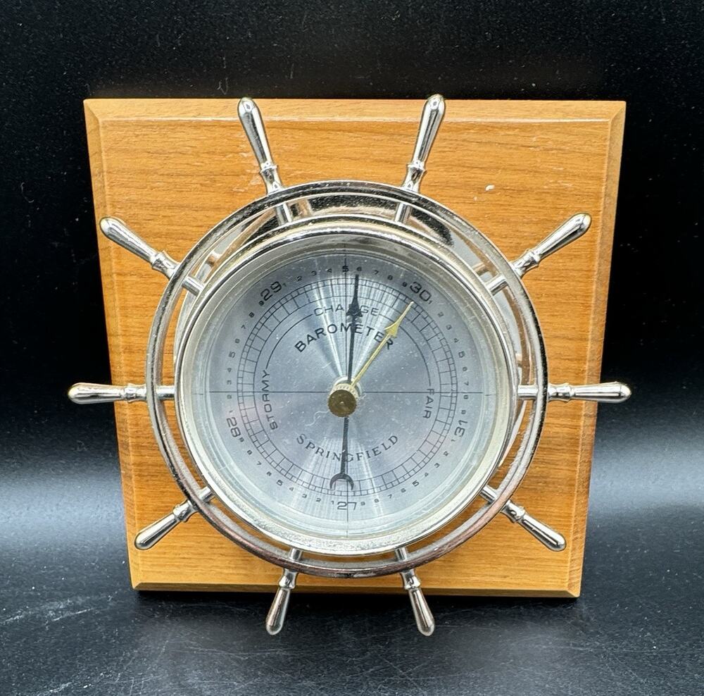 Vintage SPRINGFIELD Barometer Mounted to Wooden Plaque -A96
